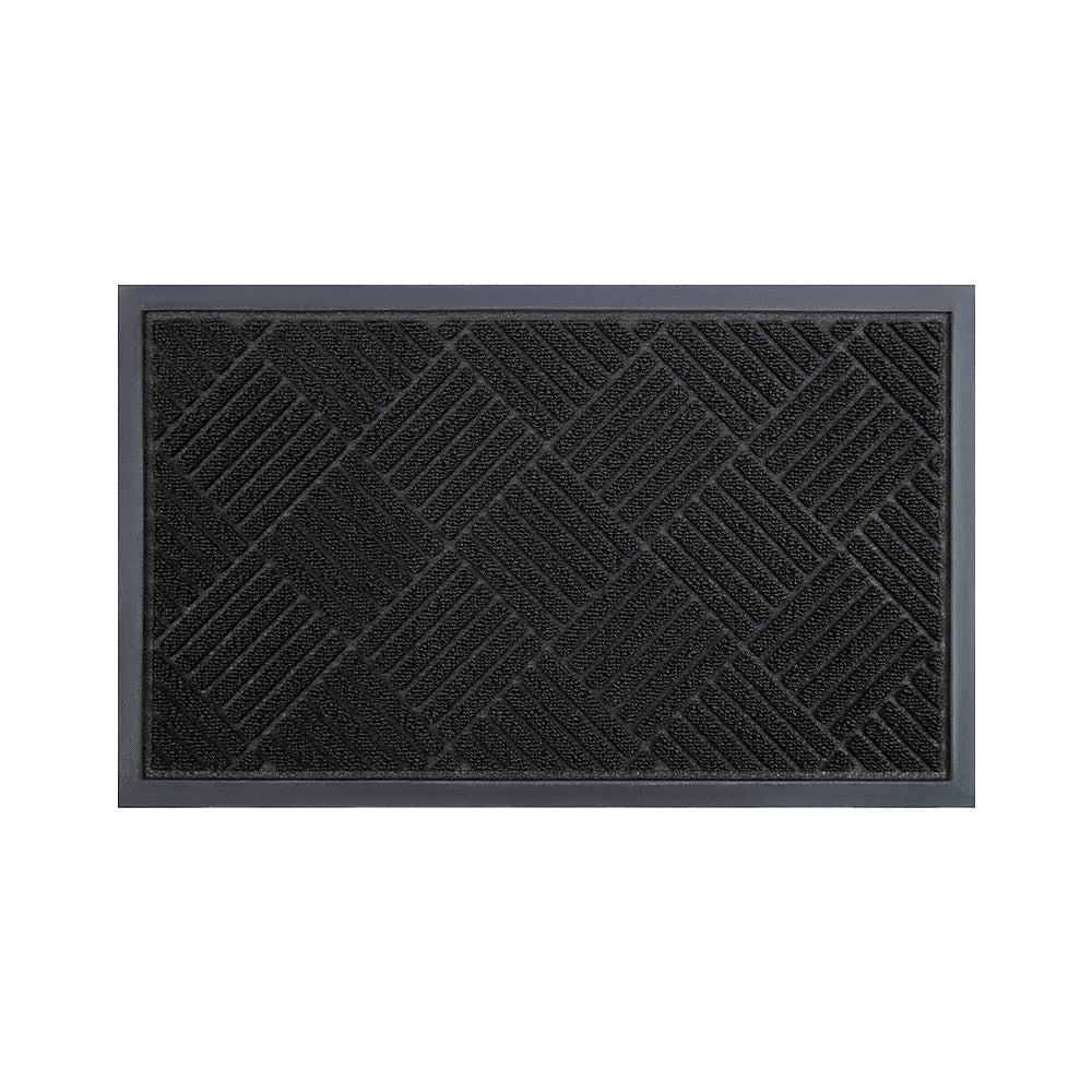 Black indoor/outdoor diagonal stripe doormat