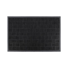 Black indoor/outdoor three-stripe doormat