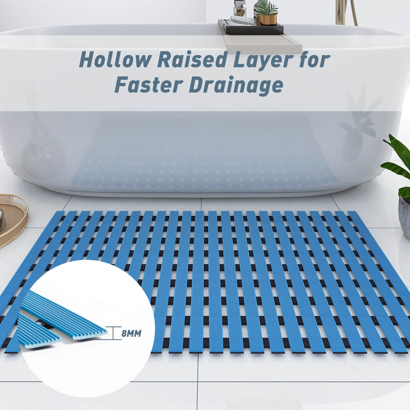 Non-Slip Bathtub Mat With Rubber Backing Better drainage Blue