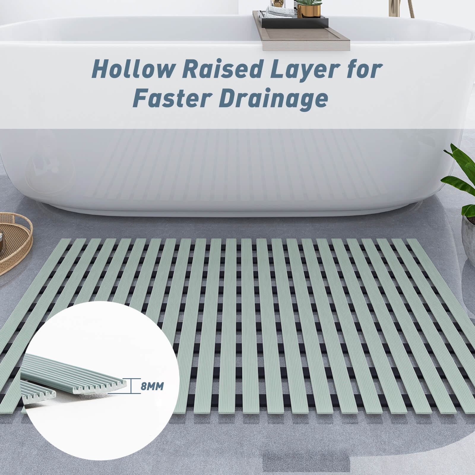 Non-Slip Bathtub Mat With Rubber Backing Better drainage Green