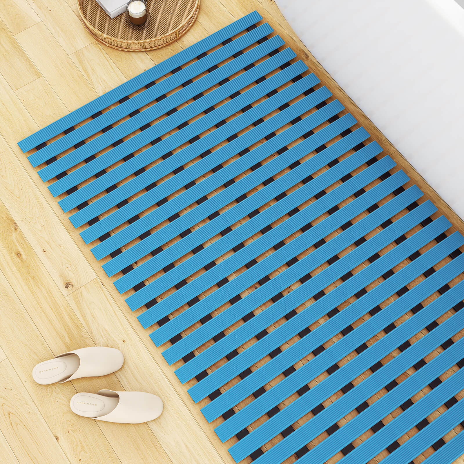 Non-Slip Bathtub Mat With Rubber Backing Display Picture Blue