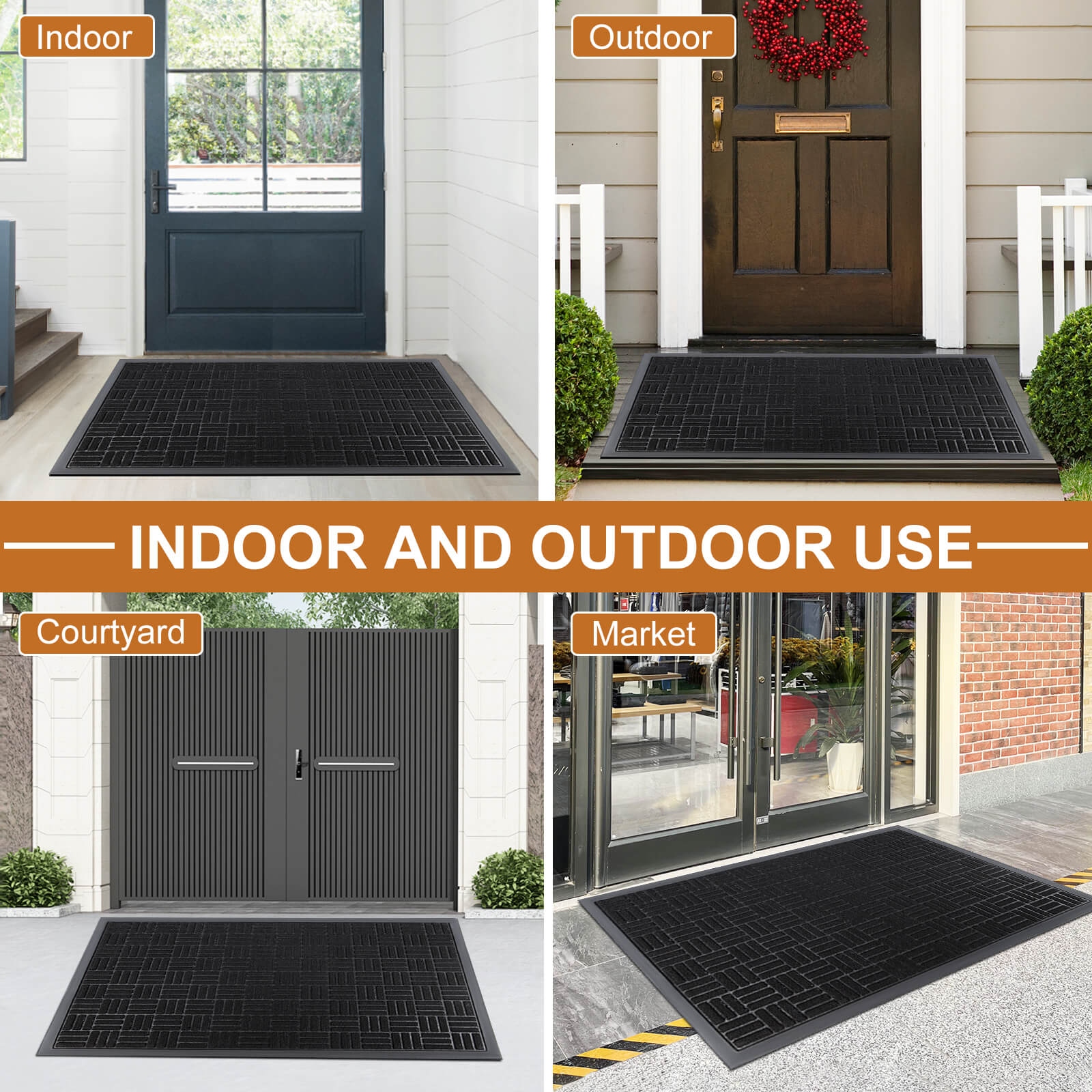 Black Front Door Mat, Outdoor/Indoor Door Mat