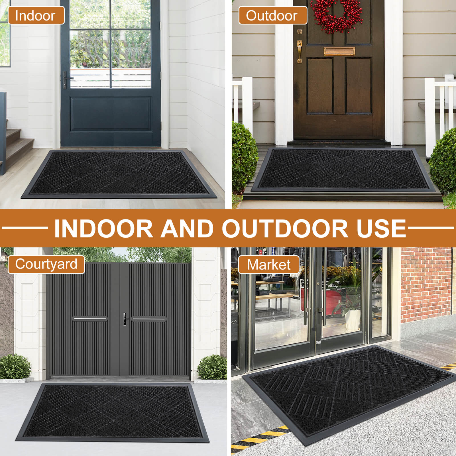 Black Front Door Mat, Outdoor/Indoor Door Mat