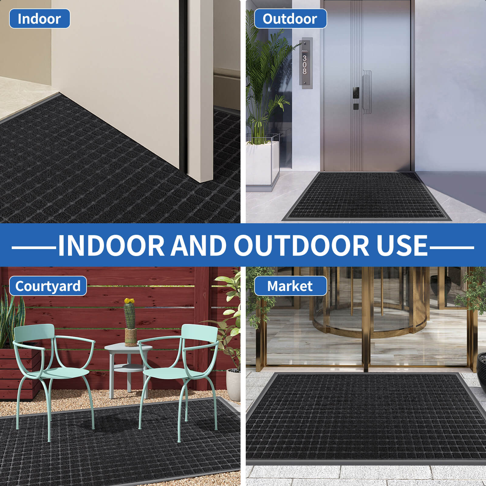 Black Outdoor Mat Front Door Indoor Entrance Doormat