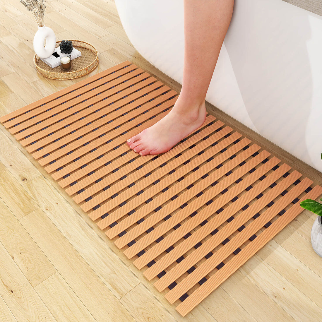 Non-Slip Bathtub Mat with Rubber Backing – (Orange)