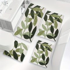 Soft & Absorbent Green Leaf Non-Slip Decorative Bathroom Mat