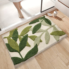 Soft & Absorbent Green Leaf Non-Slip Decorative Bathroom Mat