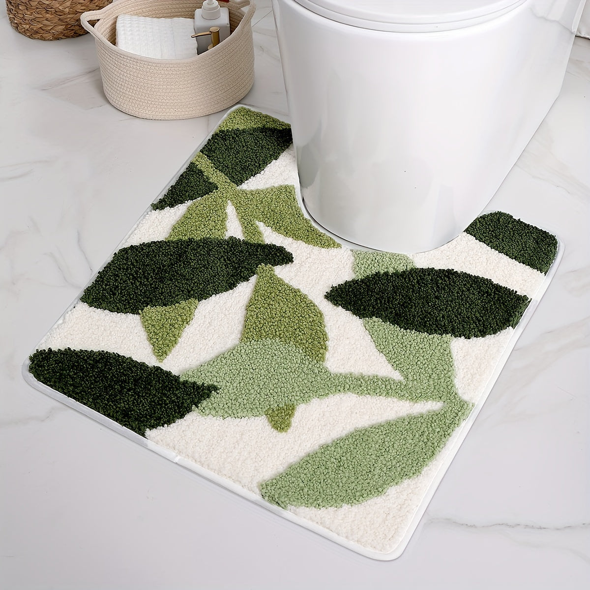 Soft & Absorbent Green Leaf Non-Slip Decorative Bathroom Mat