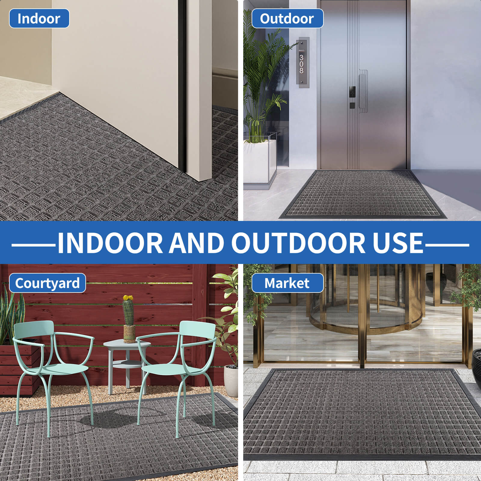 Gray Outdoor Mat Front Door Indoor Entrance Doormat