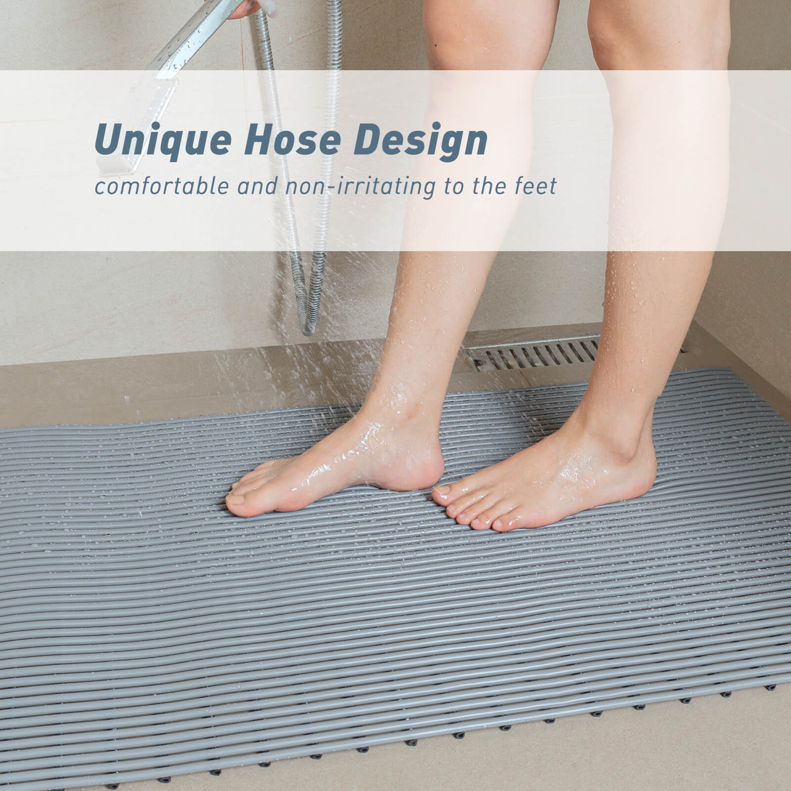 Eco-Friendly PVC Non-Slip Outdoor Shower Mat With Soft Tube Design