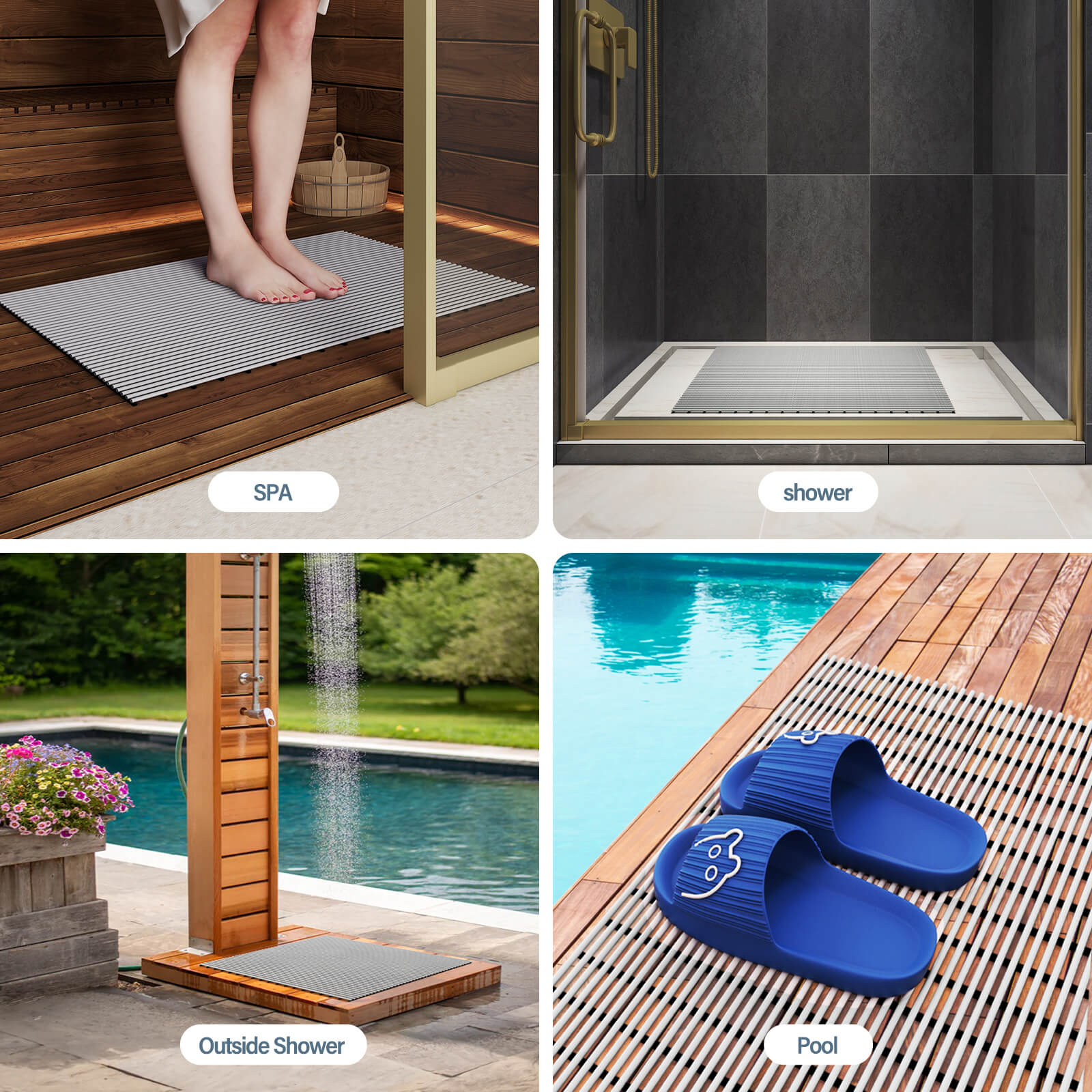 Eco-Friendly PVC Non-Slip Outdoor Shower Mat With Soft Tube Design