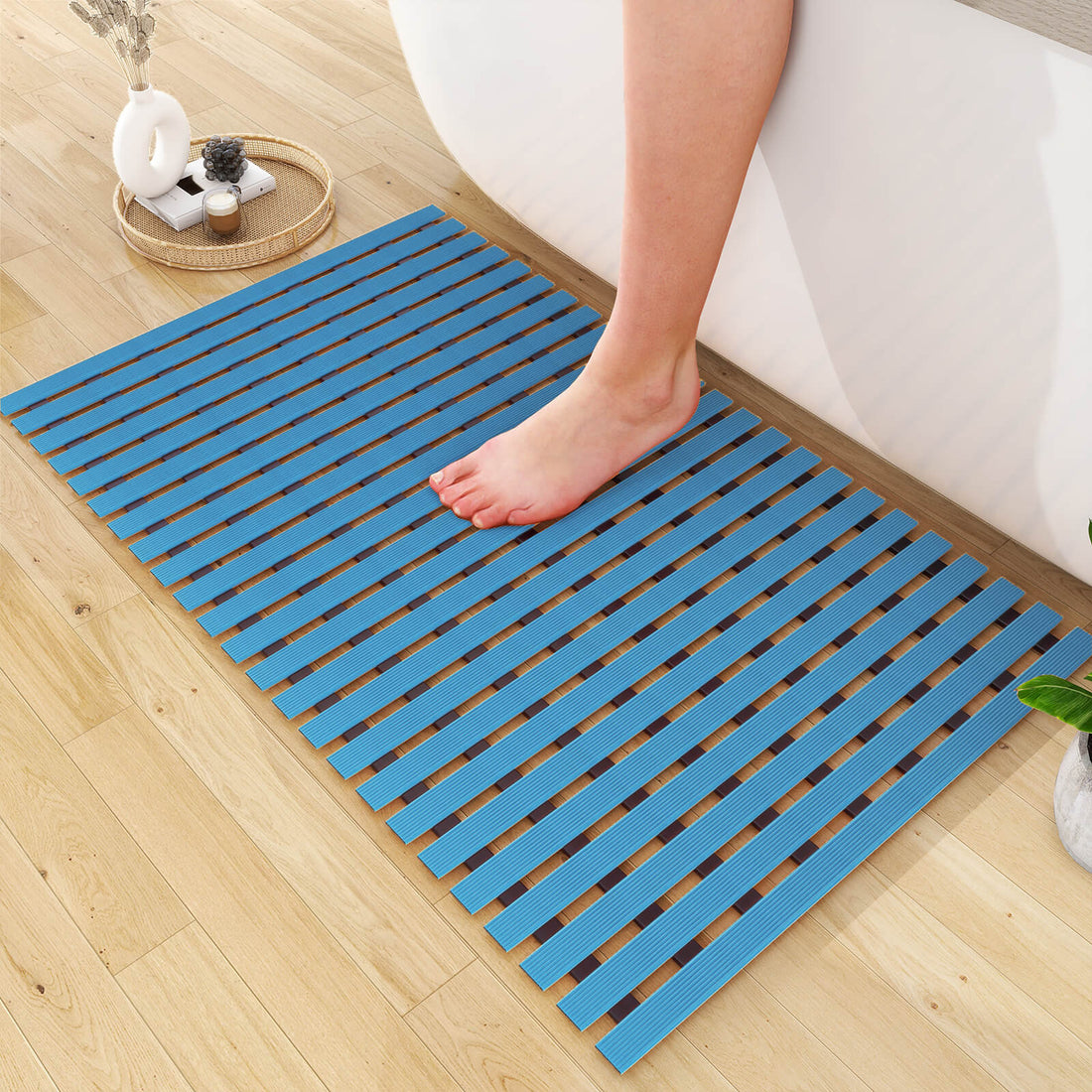 Non-Slip Bathtub Mat with Rubber Backing – (Blue)