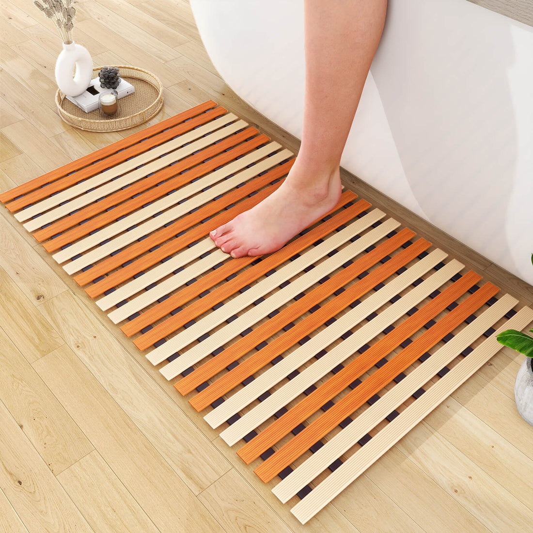 Non-Slip Bathtub Mat with Rubber Backing – (Beige + Yellow)